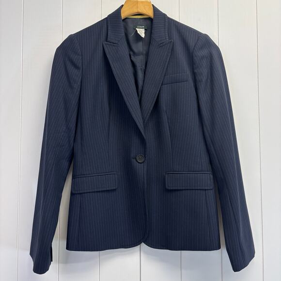 J Crew Blazer Women Pin Striped Preppy Academia Corpcore Wool Blazer Size 2 Chic - Picture 1 of 8